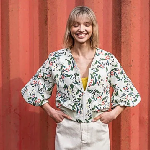 Geweven katoen/ linnen jacquard met bladeren - Fibre Mood